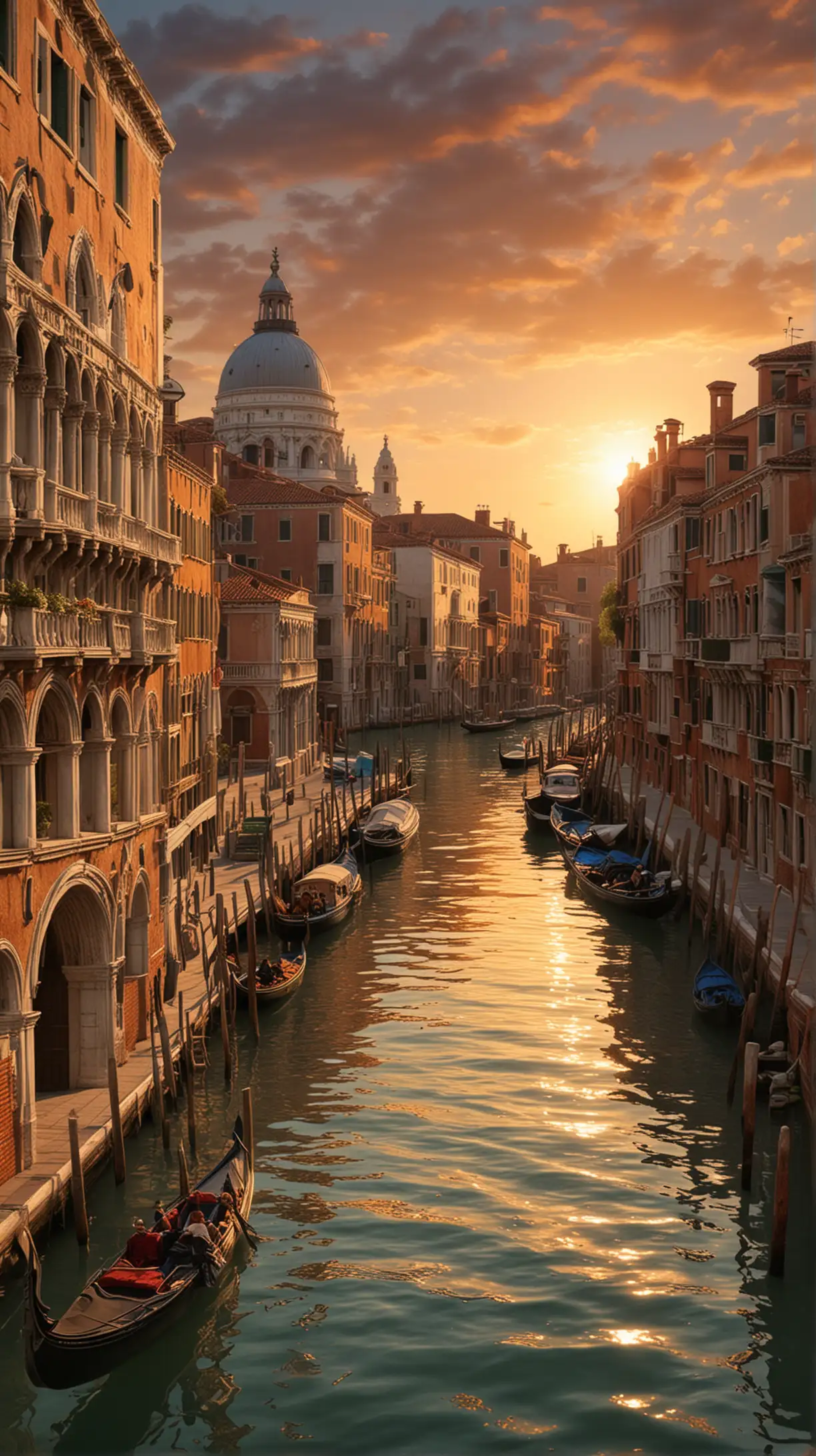 Stunning Sunset Over Venice with Iconic Landmarks and Vibrant Cityscape