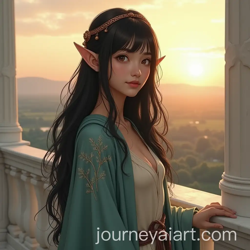 Ethereal-Elven-Woman-in-Medieval-Castle-at-Sunrise