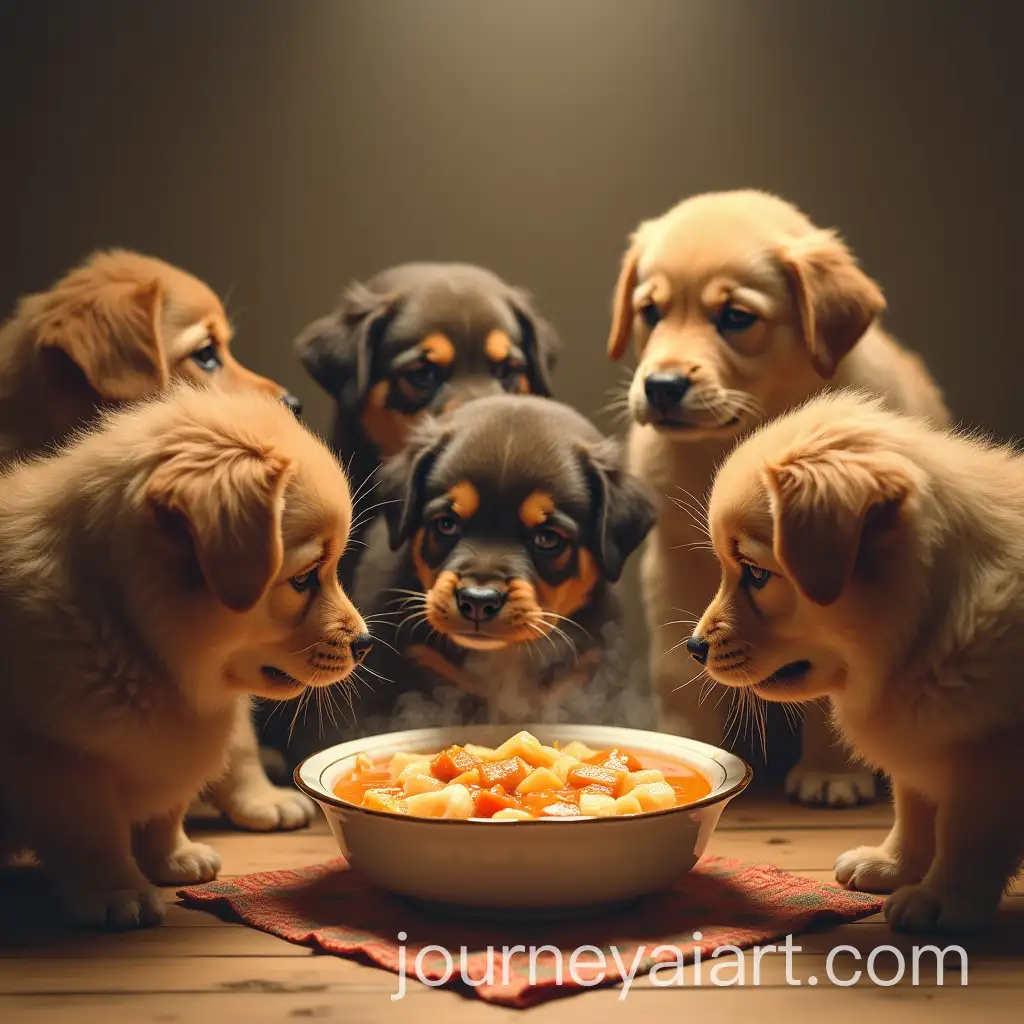 Several-Dogs-Eating-Porridge-Soup-with-Gari