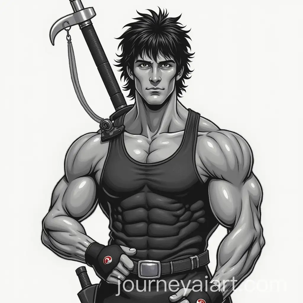 Charcoal-Cartoon-Drawing-of-Rambo-in-Action