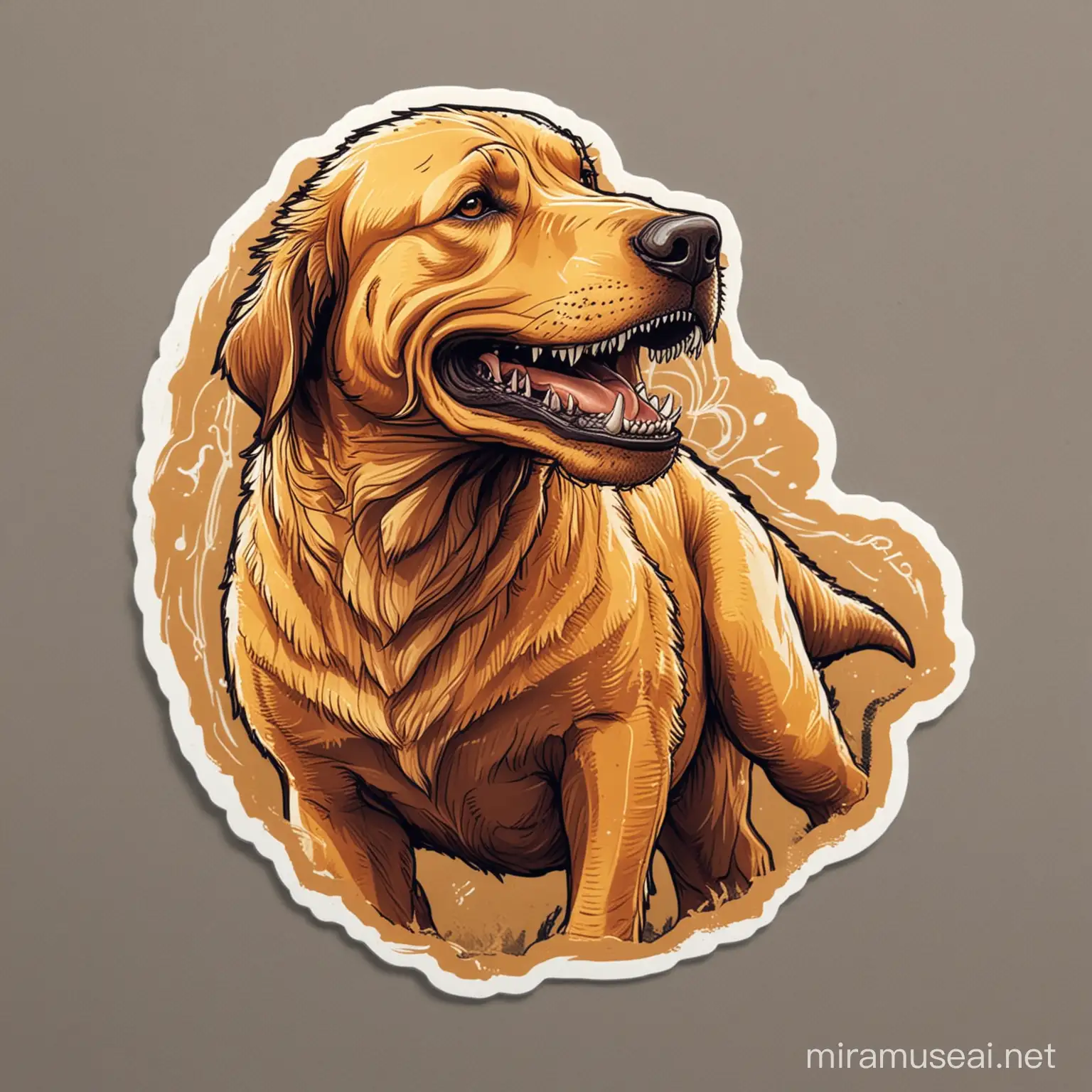 Sticker Design Tyrannosaurus Rex Golden Retriever Hybrid with Thick Lines and Medium Detail