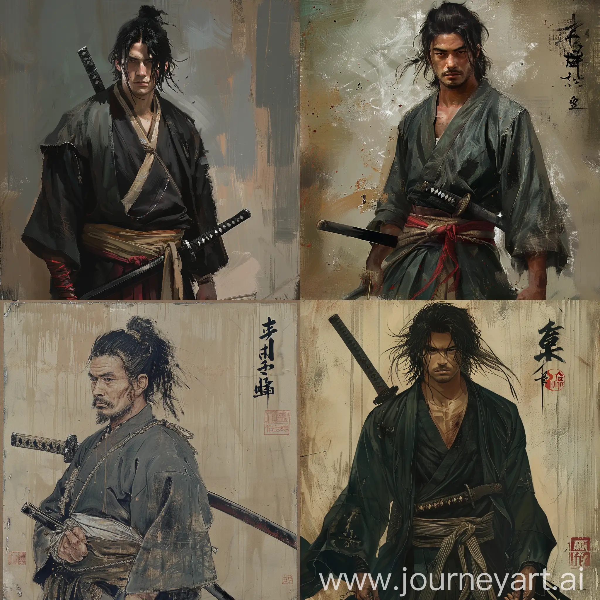 Samurai-Warrior-with-Katana-in-Sheath-and-Black-Hair