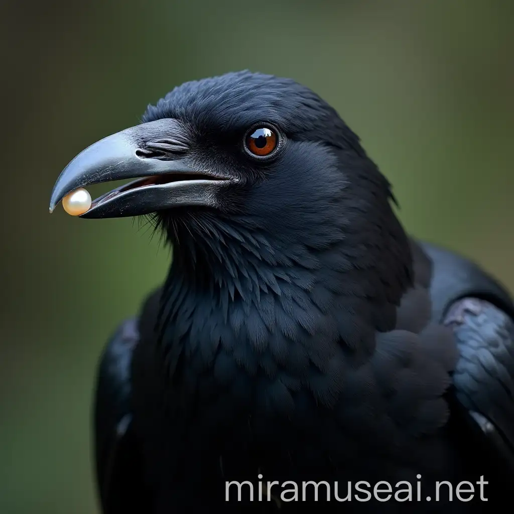 Intelligent Crow Holding a Precious Pearl