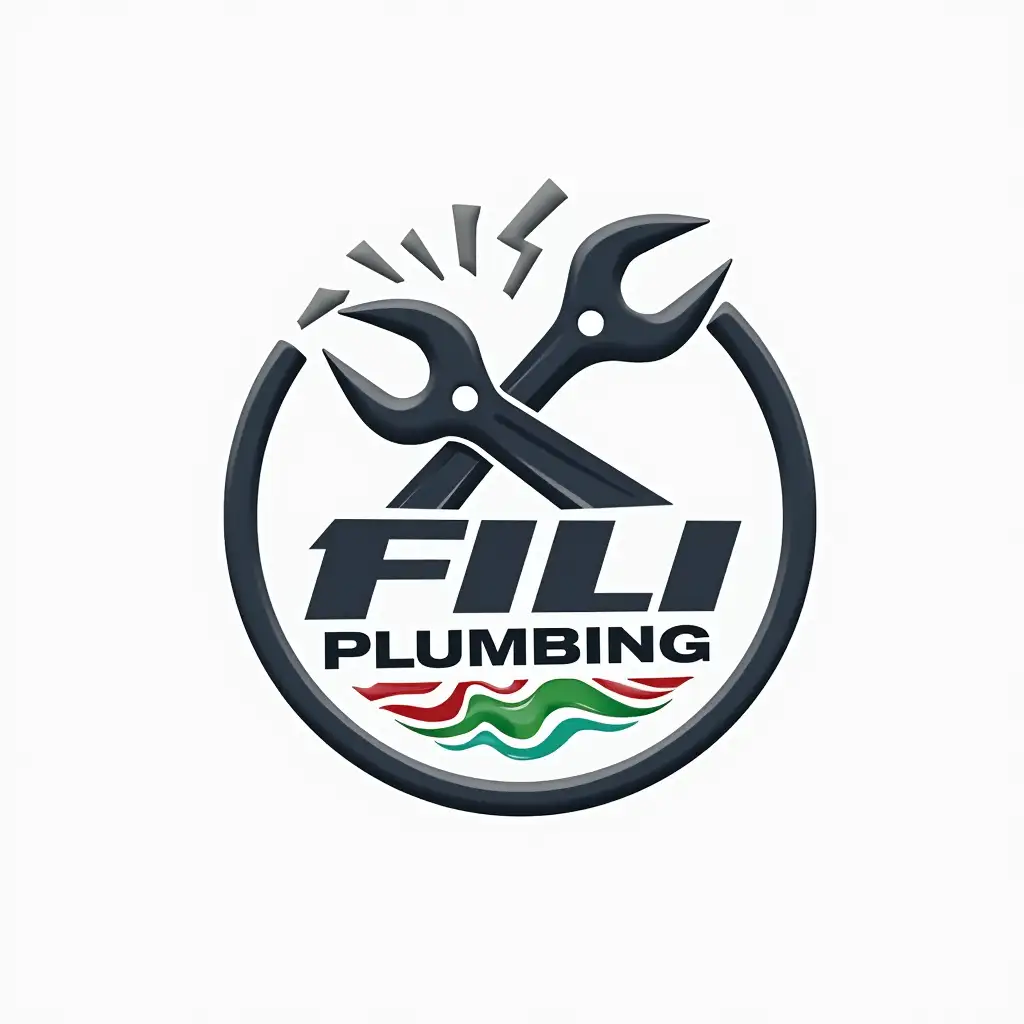 Modern Style Plumbing Logo with Pipe Wrench and Faucet