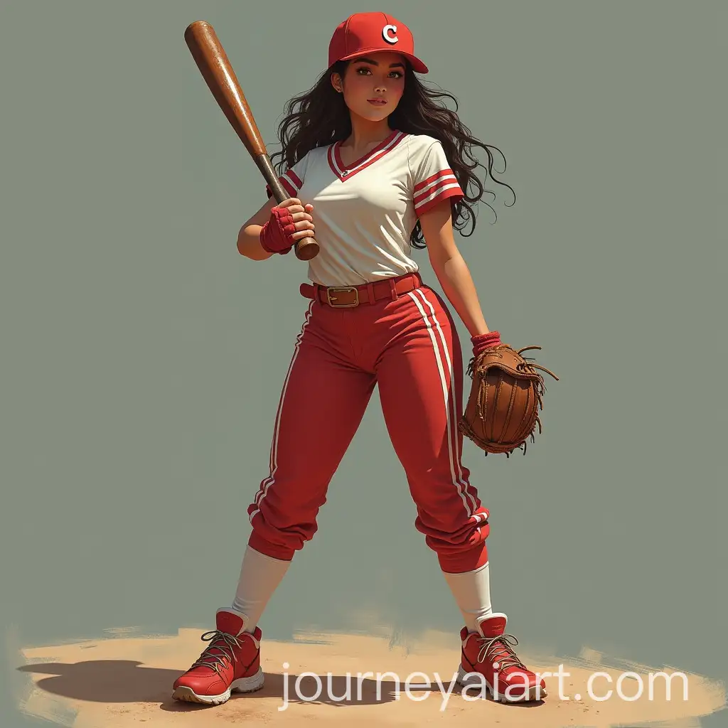 Bulky-Female-Baseball-Player-in-Action