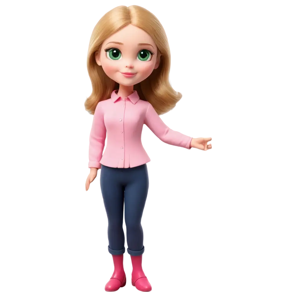 3D-Drawing-of-Blonde-Doll-with-Green-Eyes-Wearing-Pink-Blouse-PNG-Image