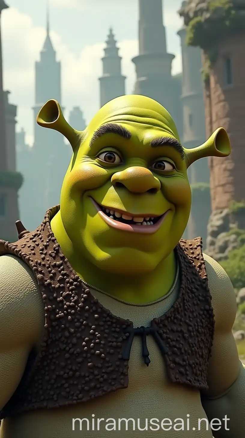 Shrek in a Ruined City