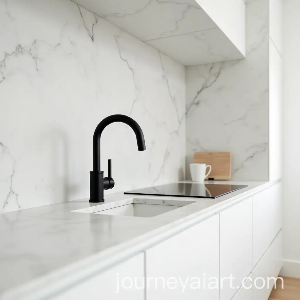 Sleek-Minimalist-Kitchen-with-Marble-Countertop-and-Black-Faucet