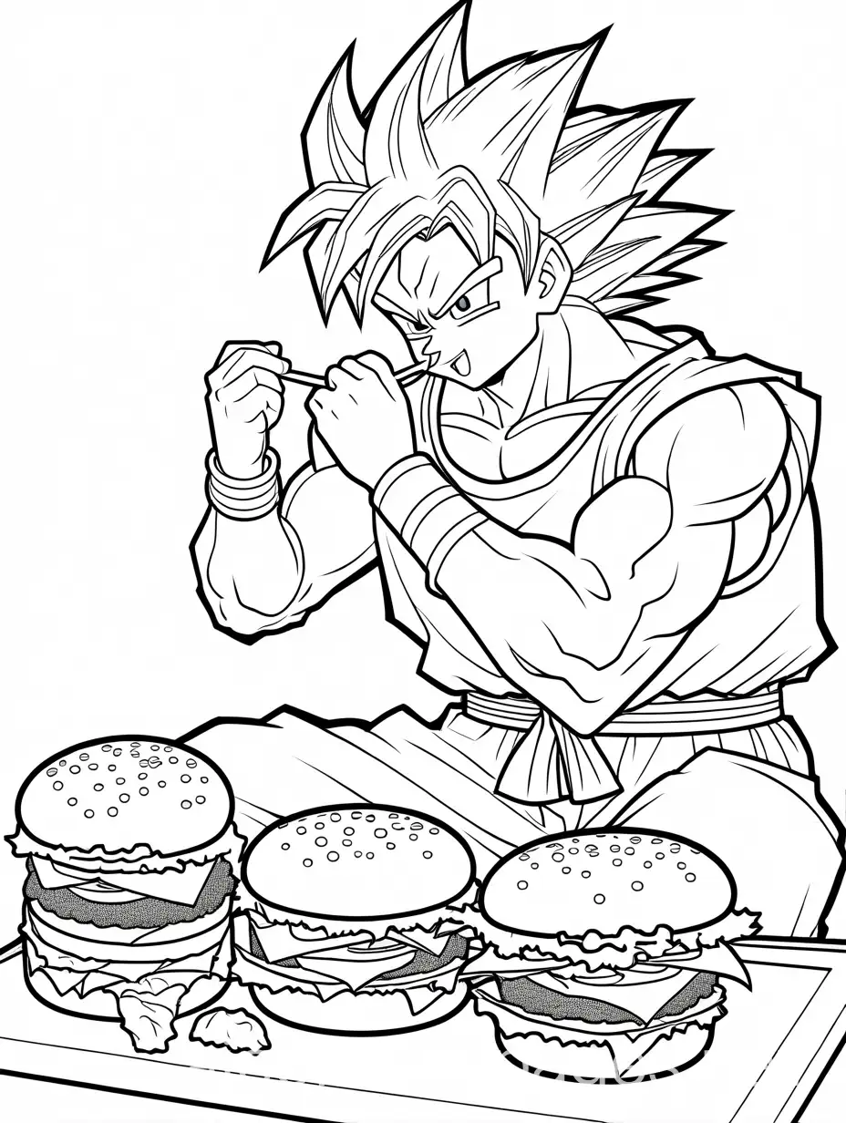 Goku-Enjoying-Cheeseburgers-Black-and-White-Line-Art