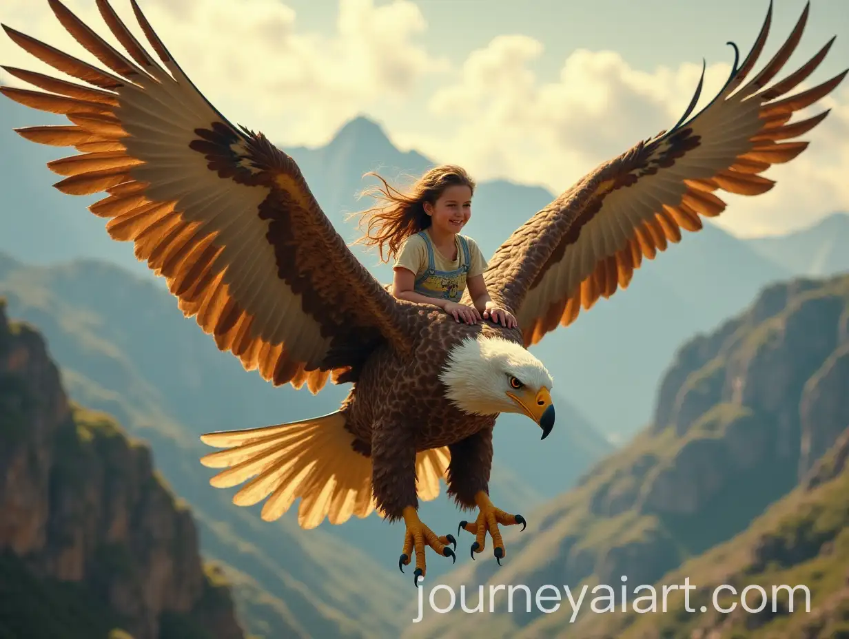 Beautiful-Girls-Riding-Golden-Eagle-Soaring-Above-Mountains-and-Valleys