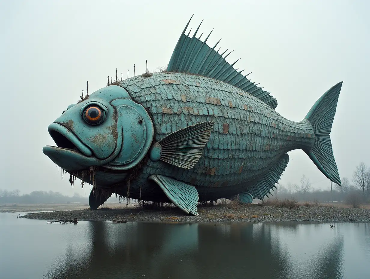 Face from fish transformed into a building