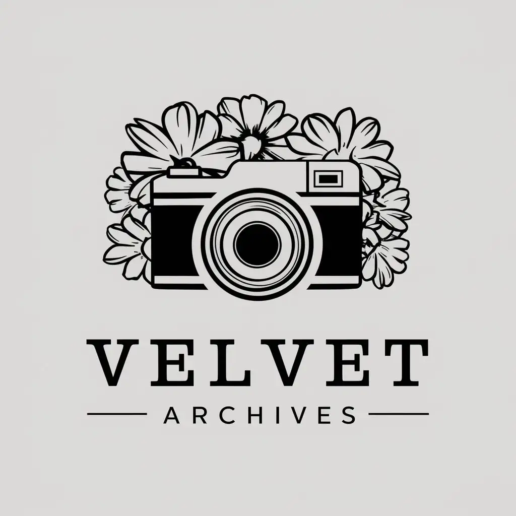 LOGO Design For Velvet Archives Elegant Flower Camera Symbol on Clear Background