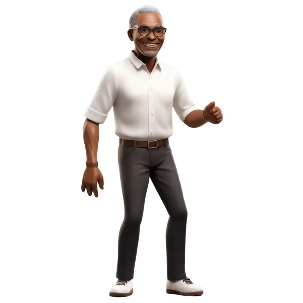 Elderly-Black-Man-Paper-Craft-PNG-Image-100-Years-White-Hair-Glasses-Smiling