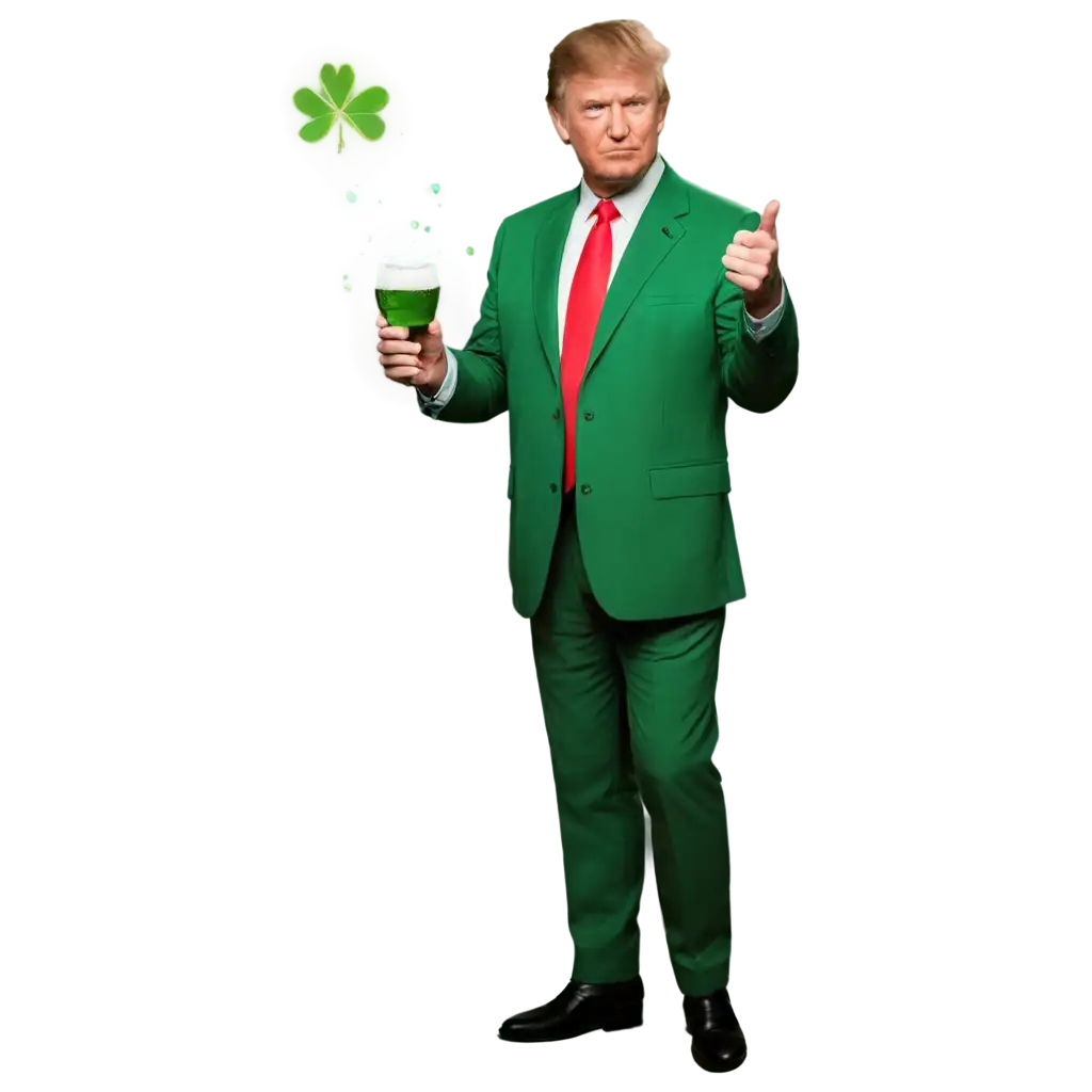 Trump-St-Patricks-Day-Celebration-PNG-Green-Shamrock-Suit-and-Green-Beer