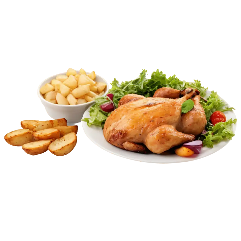 Roasted-Chicken-with-Potatoes-and-Salad-PNG-Image-HighQuality-and-Perfect-for-Culinary-Designs