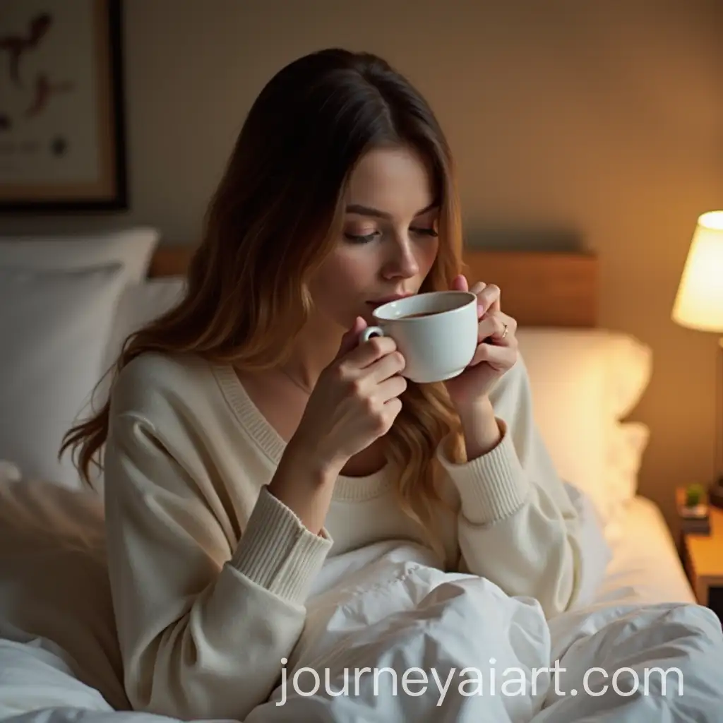 Woman-Enjoying-a-Warm-Cup-of-Coffee-in-Bed