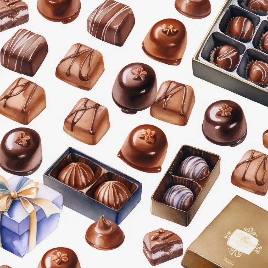 Elegant Watercolor Chocolate Pralines in a Luxurious Box