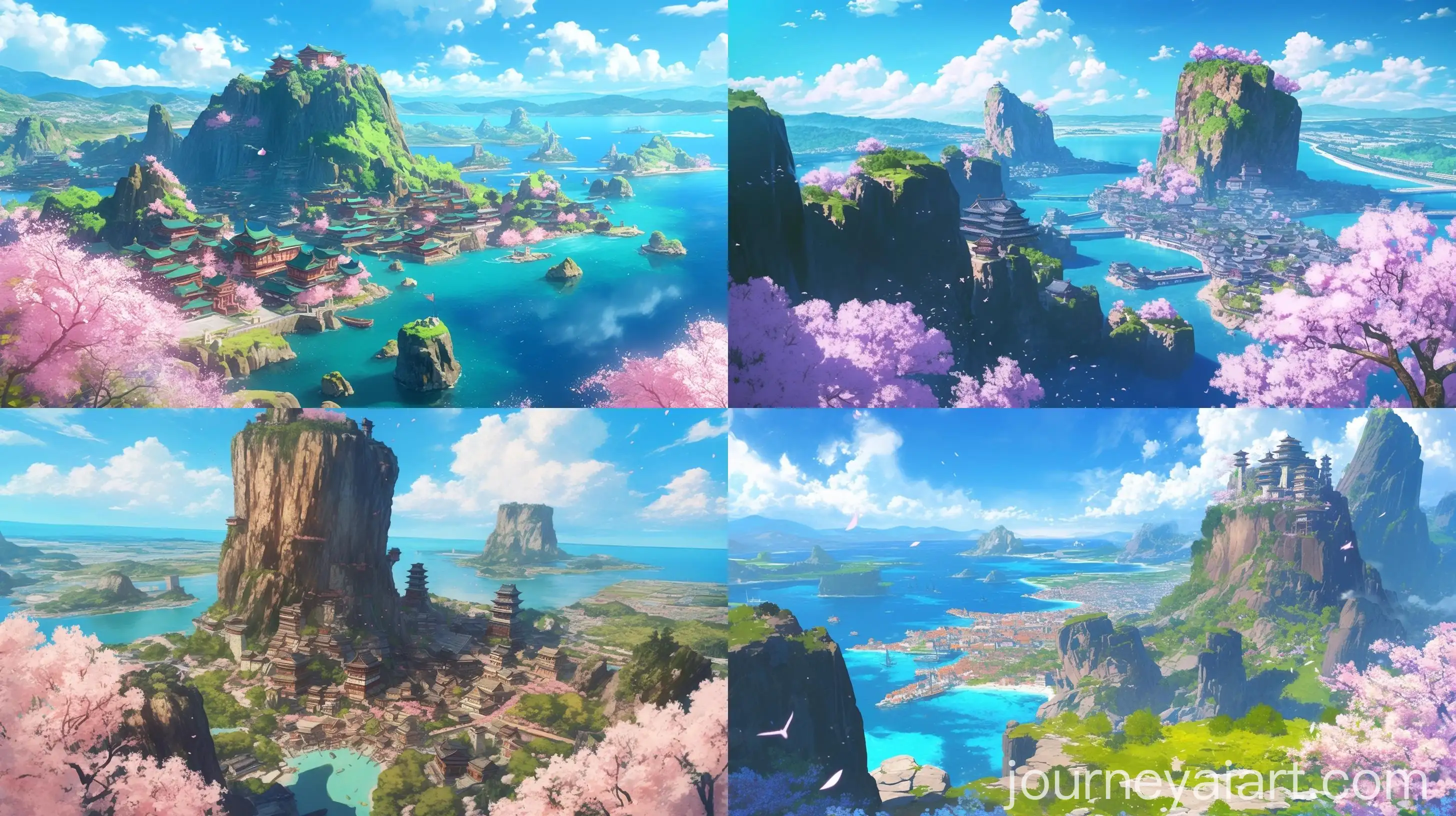 Sprawling-Island-Cityscape-with-Sakura-Trees-in-Anime-Style
