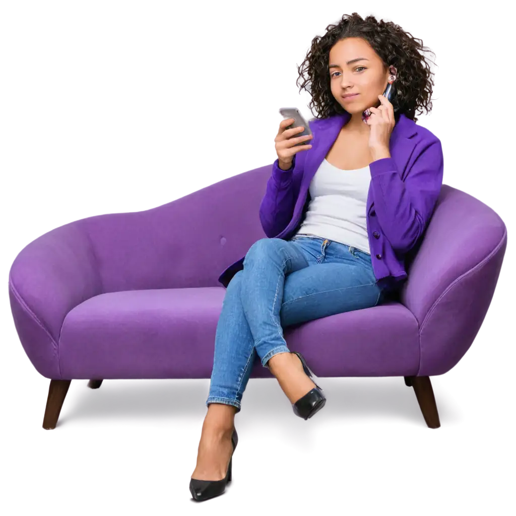 Sweet-Girl-Holding-a-Phone-on-a-Purple-Sofa-PNG-HighQuality-Image-for-Versatile-Usage