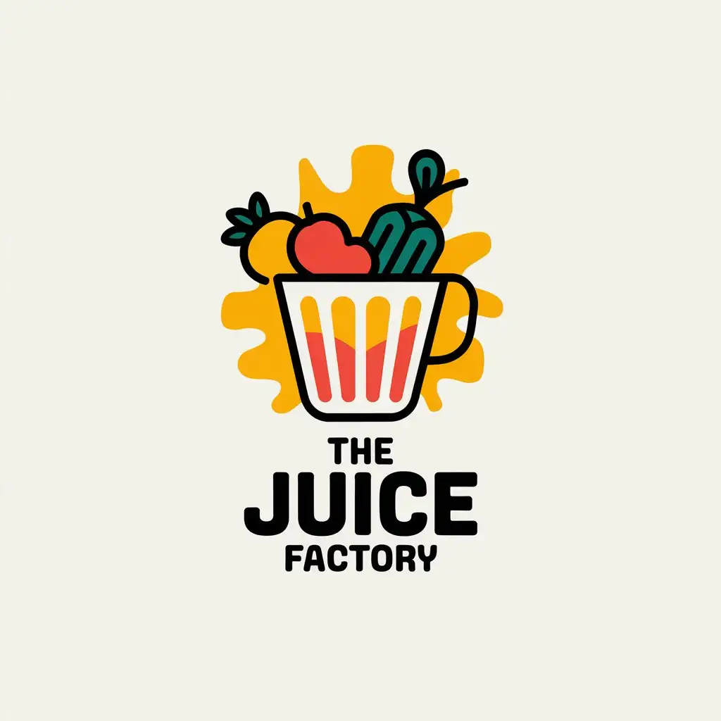 LOGO Design for The Juice Factory Vibrant Cup of Juice with Fruits Veggies Symbol for Restaurant Industry