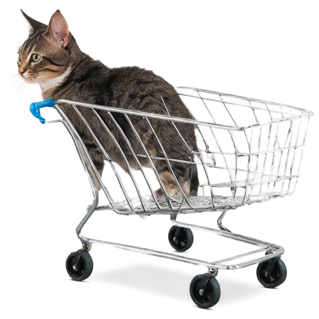 Playful-Cat-Riding-a-Shopping-Cart-HighQuality-PNG-for-Creative-Use