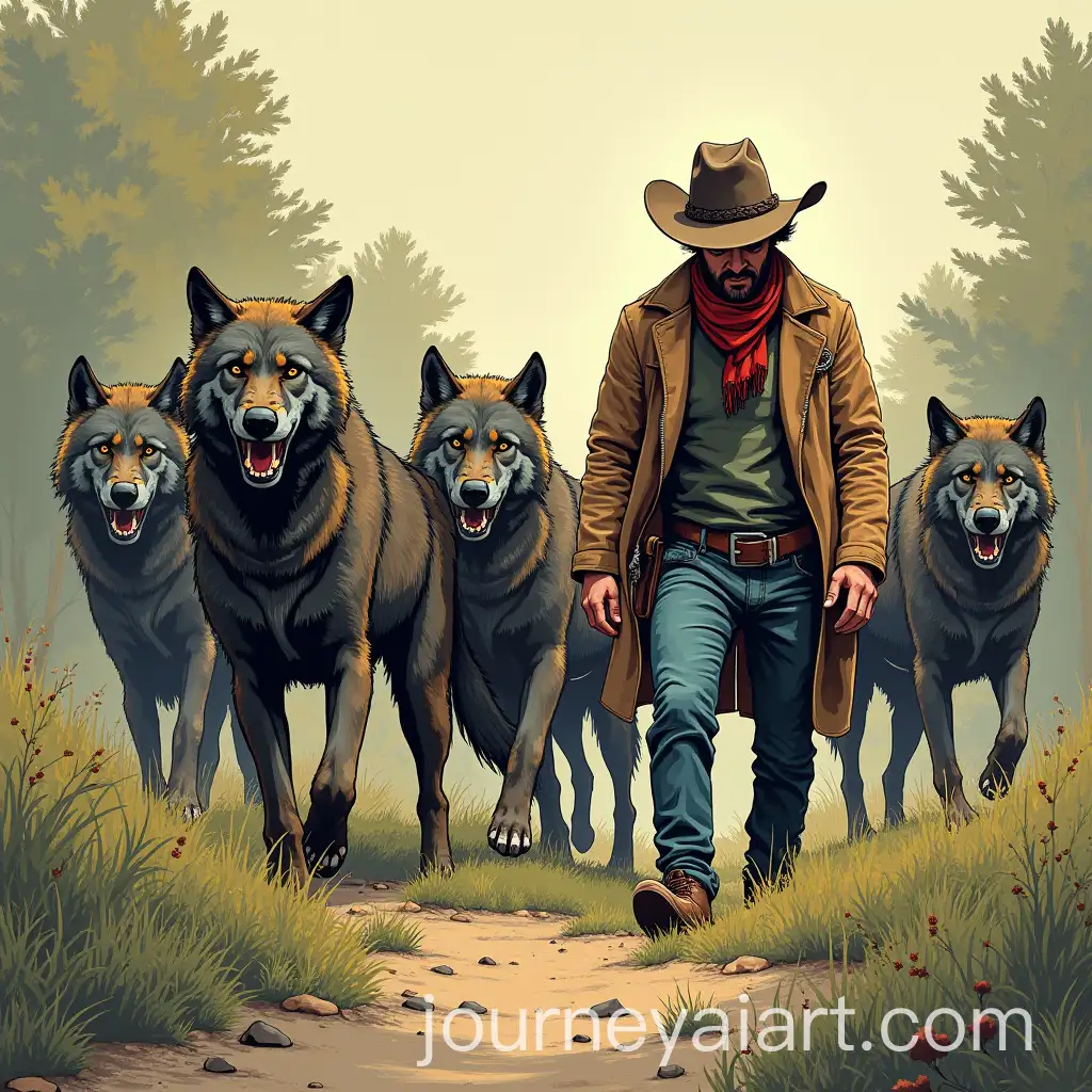 Pack-of-Snarling-Wolves-Confronting-Lone-Cowboy