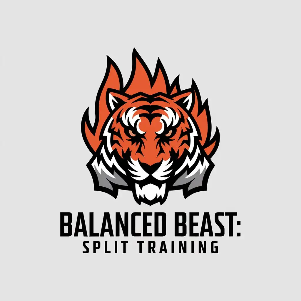 LOGO Design for Balanced Beast Tiger with Fire and Muscles for Sports Fitness Industry