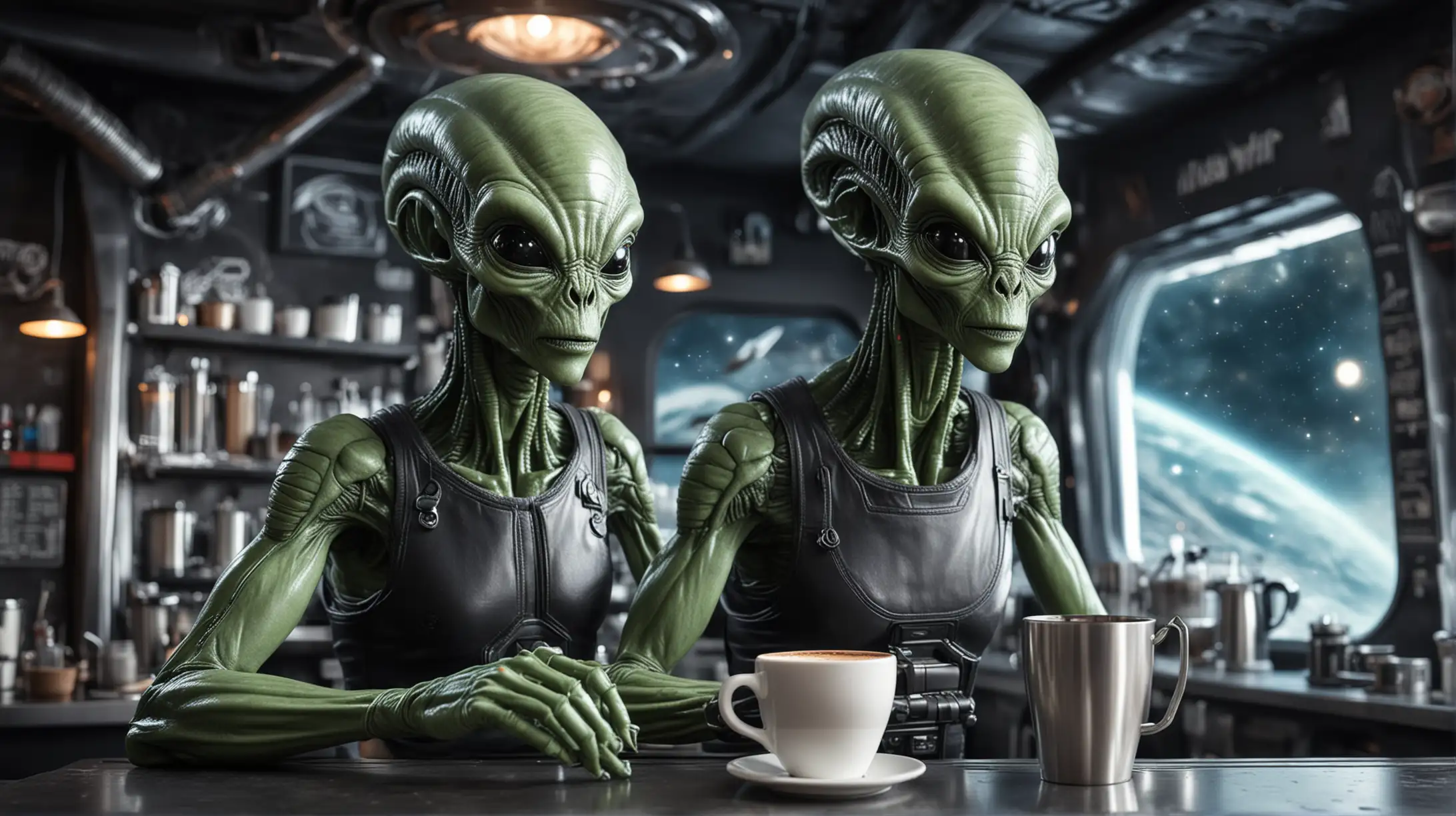 Alien Barista in Space Cafe on Alien Spaceship