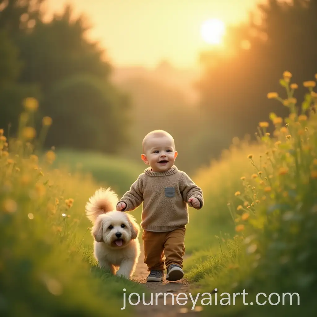 Cute-2YearOld-Boy-and-FlAI-Image-Prompt-Expansionuffy-Dog-Walking-in-a-Peaceful-Countryside-Garden