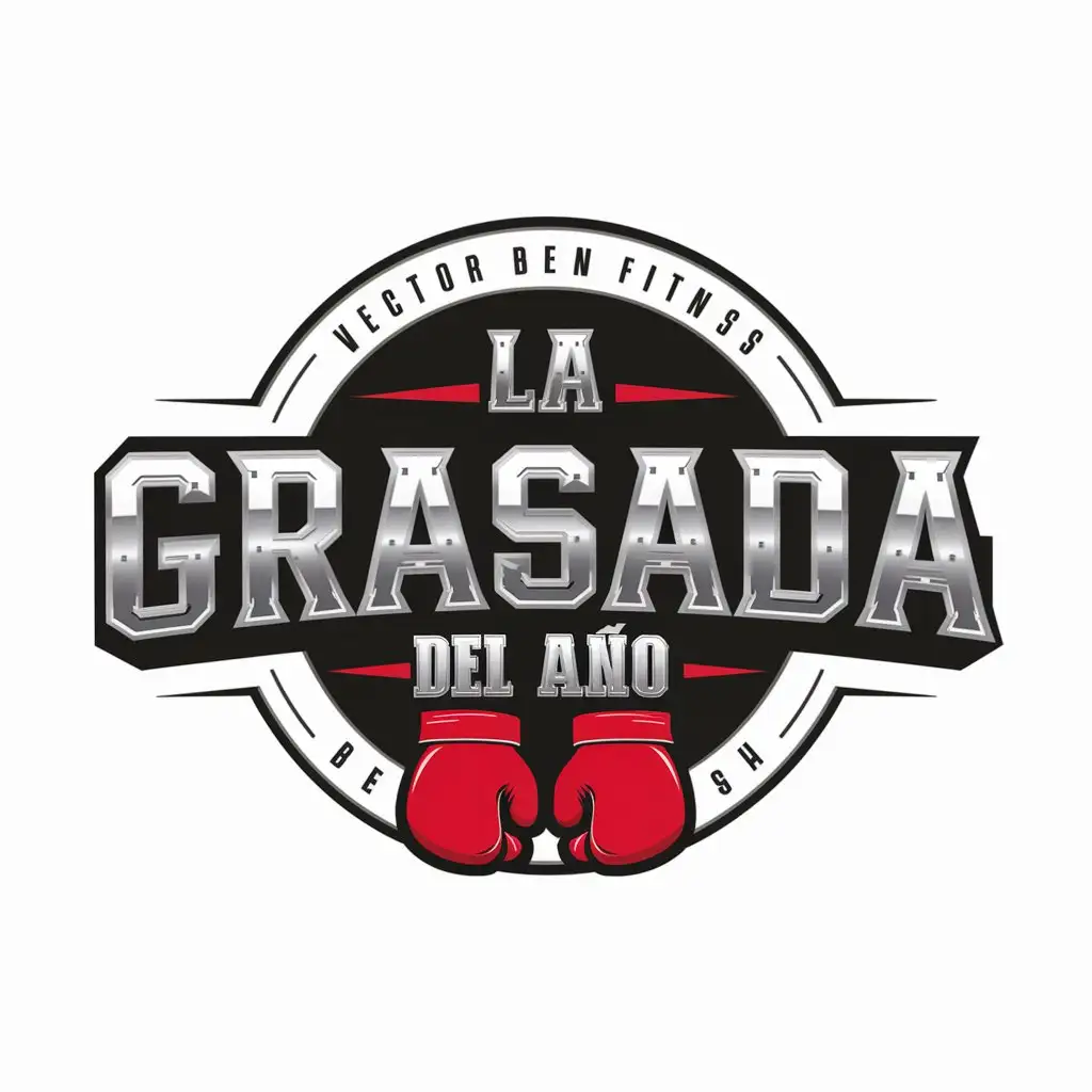 LOGO Design For La Grasada del Ao IV Boxing Event Theme with Metal Text and Red Glove Details on White Background