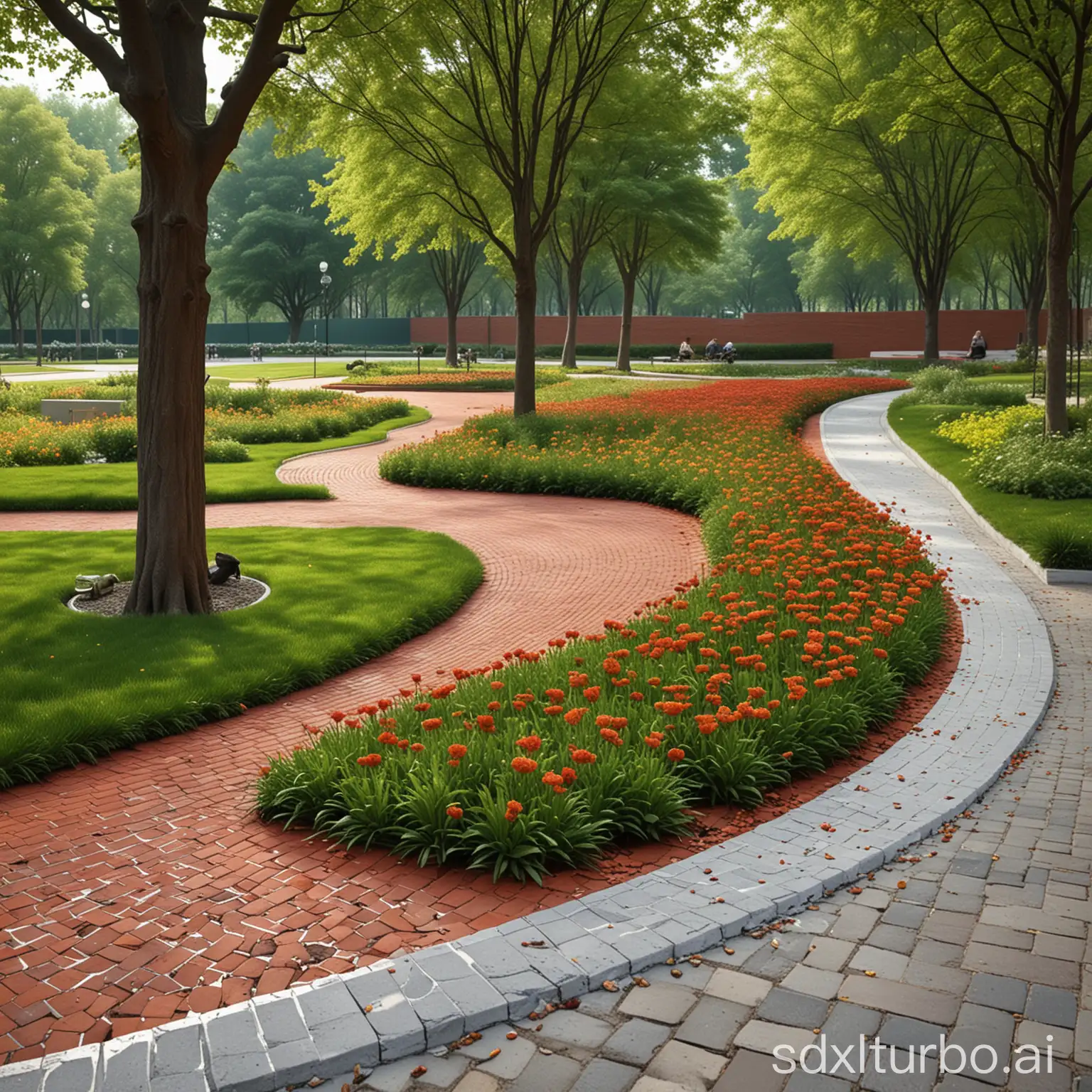 Realistic-Landscape-Park-with-Red-Brick-and-Green-Spaces