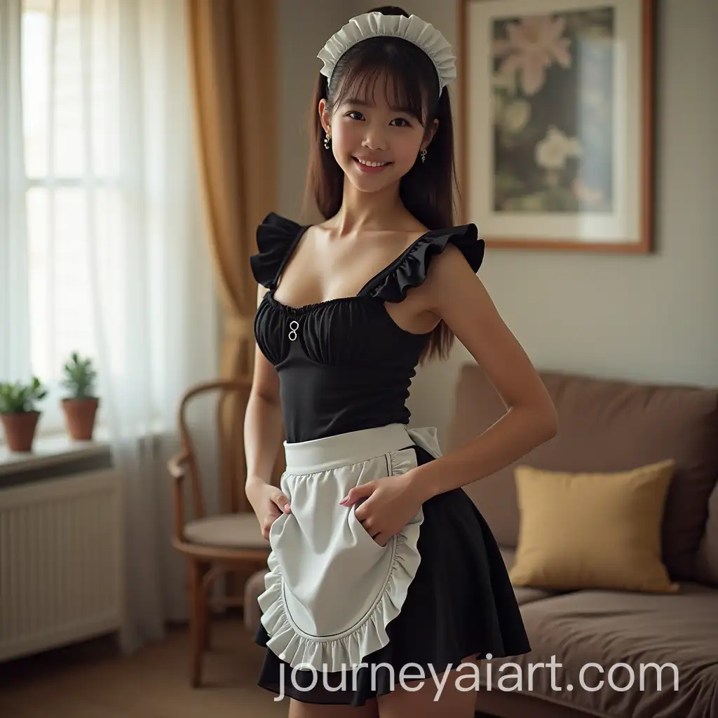 Cute-Asian-Young-Girl-in-Maid-Costume-Smiling-in-Living-Room