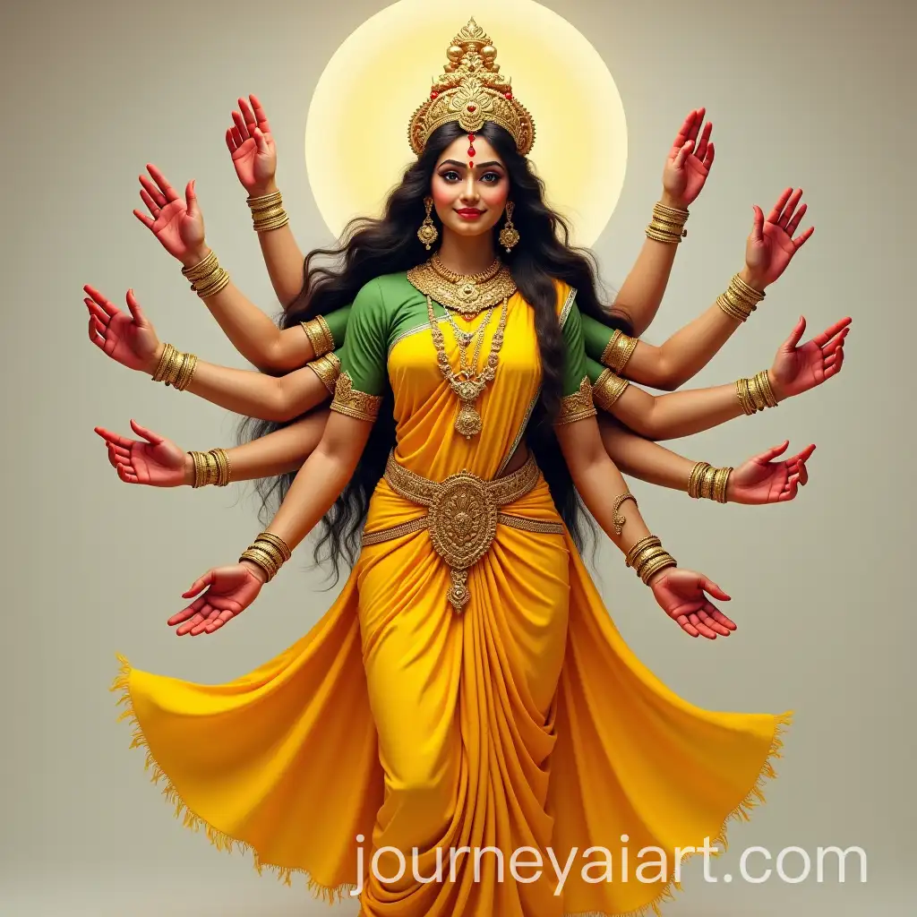 Goddess-Gayatri-in-Yellow-Saree-with-Five-Faces-and-Ten-Hands