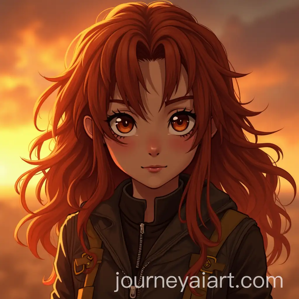 Attack-on-Titan-Style-Eren-Yeager-with-Girl-Featuring-Ginger-Curly-Long-Hair-and-Brown-Eyes-at-Sunset