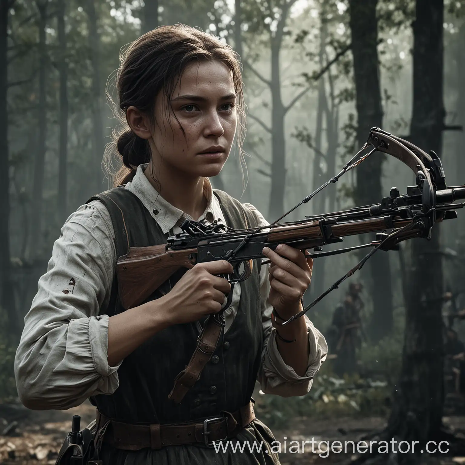 Young-Girl-with-Crossbow-in-Action-Scene