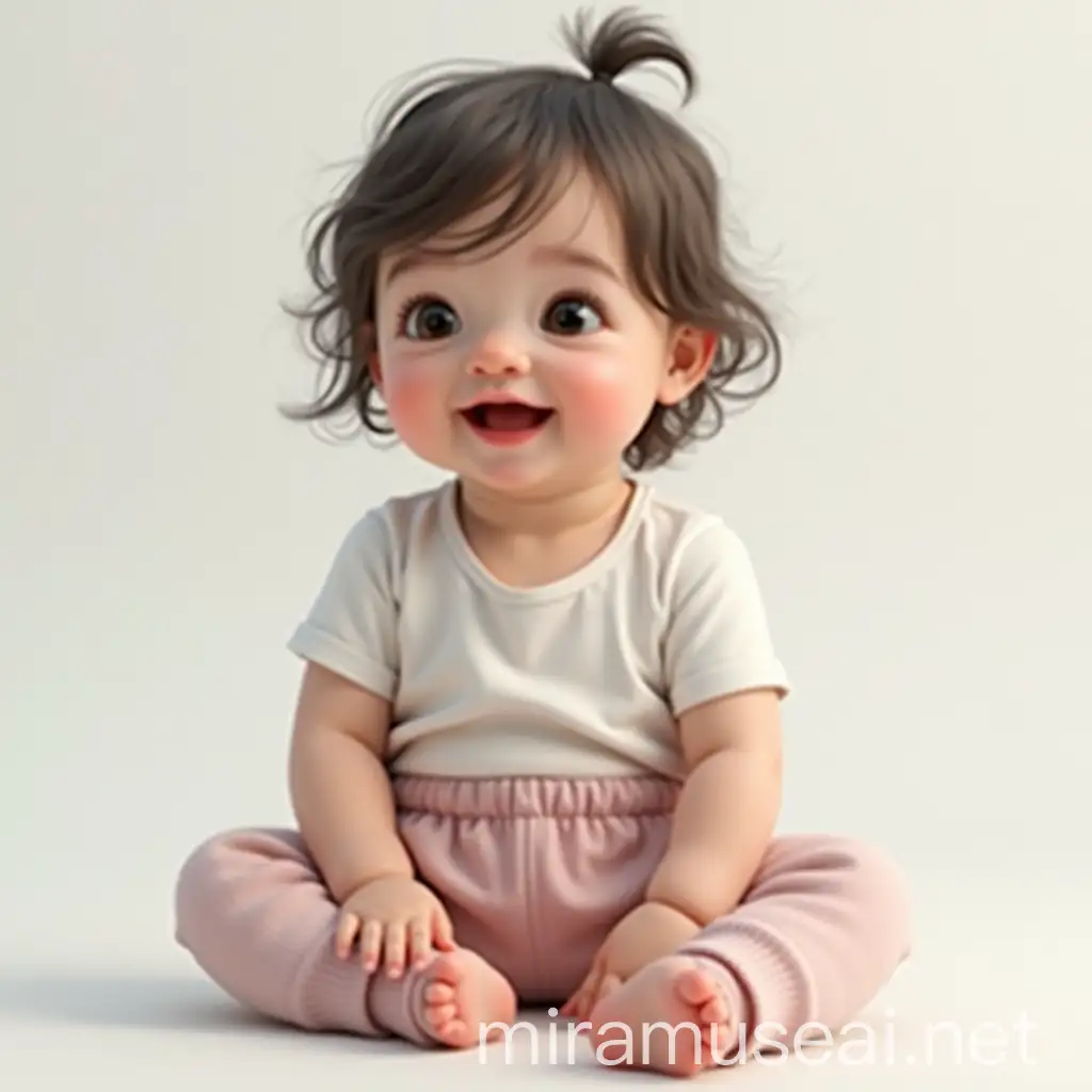 Cheerful 1YearOld Girl Sitting and Smiling in Colorful Clothes