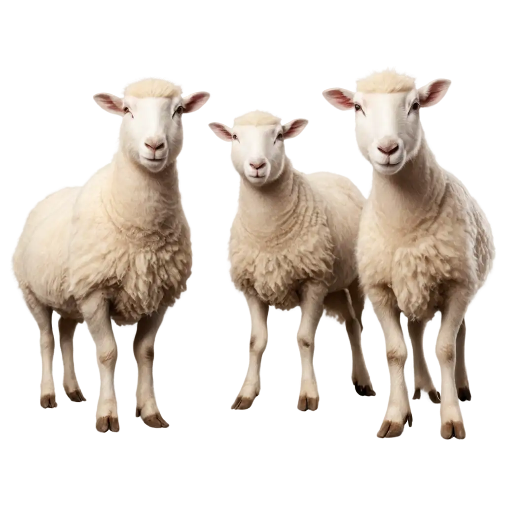 High-Fidelity-Photorealistic-PNG-Image-of-Three-Sheep-Standing-in-Front-of-Camera-for-Versatile-Use