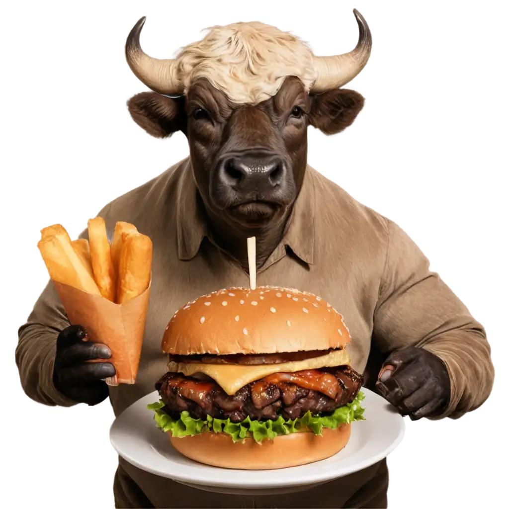 PNG-Image-Bull-Eating-a-Burger-AIGenerated-Art-Prompt