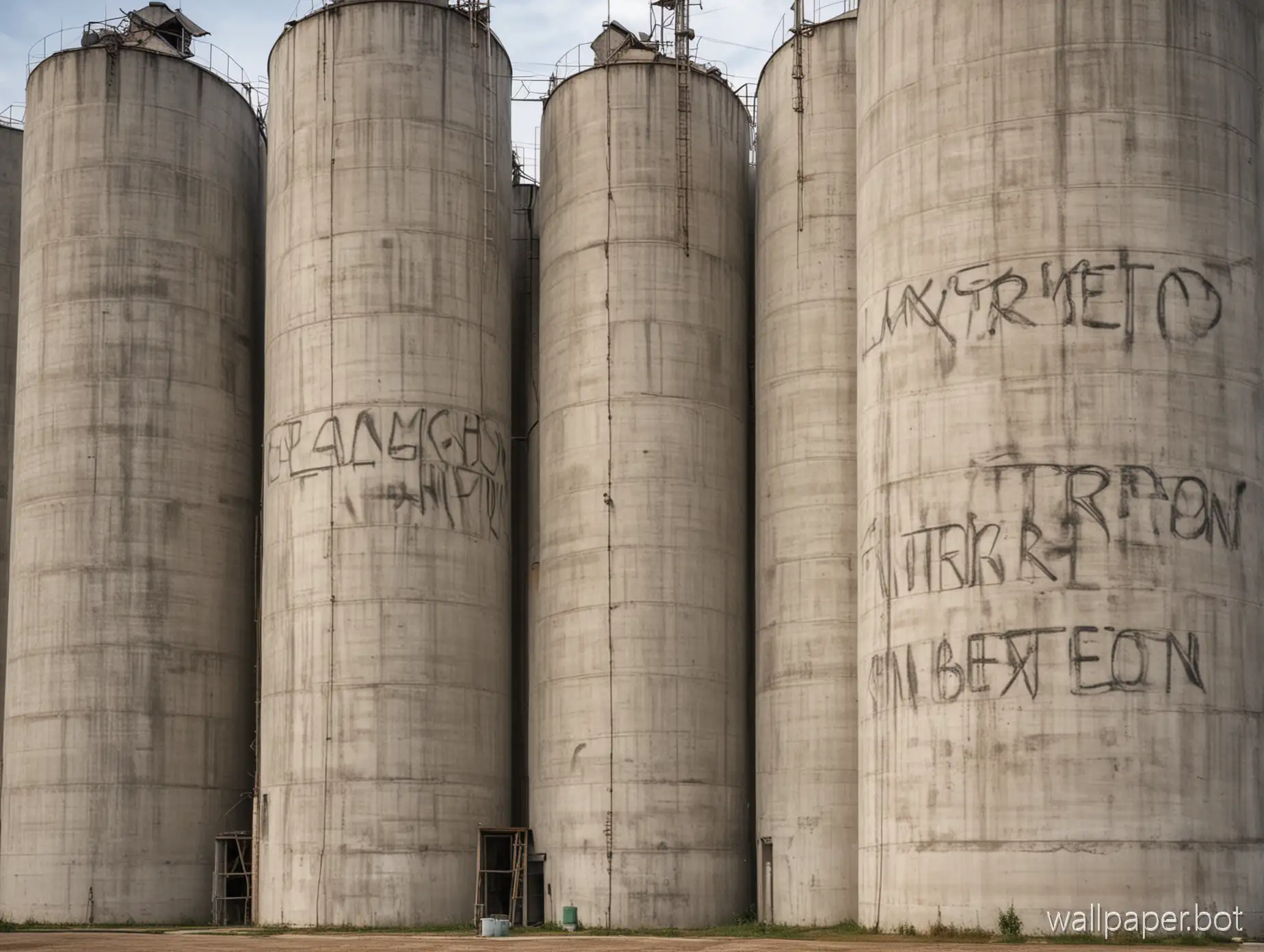writing INTERBETON on the background of cement silos