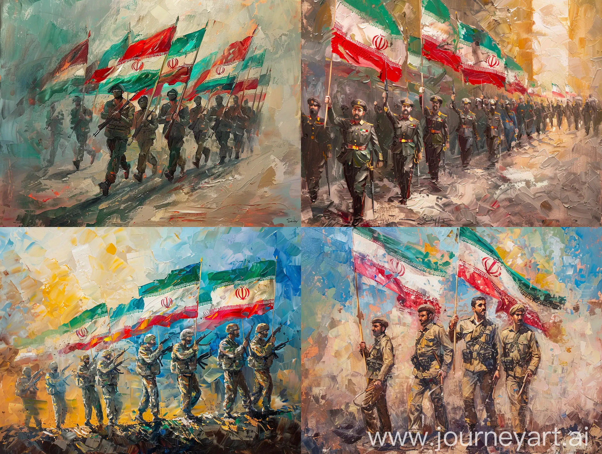 Iranian-Soldiers-Holding-Flags-Oil-Painting-Depicting-Patriotism-and-Honor