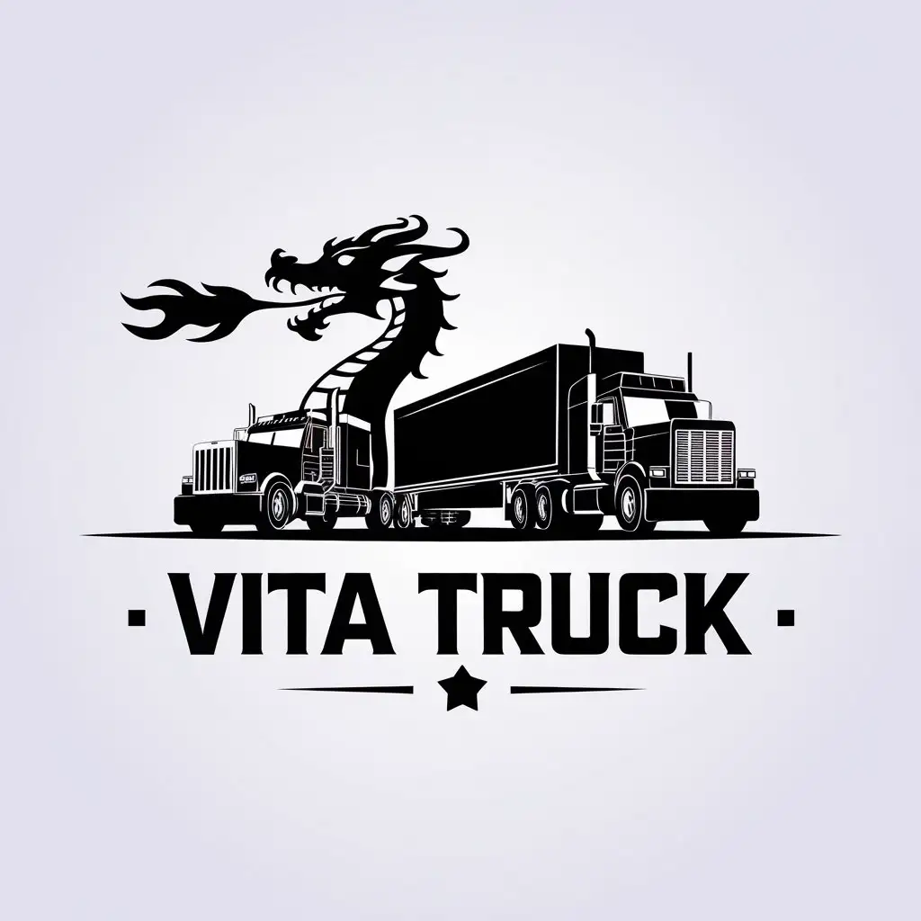 a vector logo design,with the text "vita truck", main symbol:dragon.truck.tractor.semi-trailer,Minimalistic,clear background