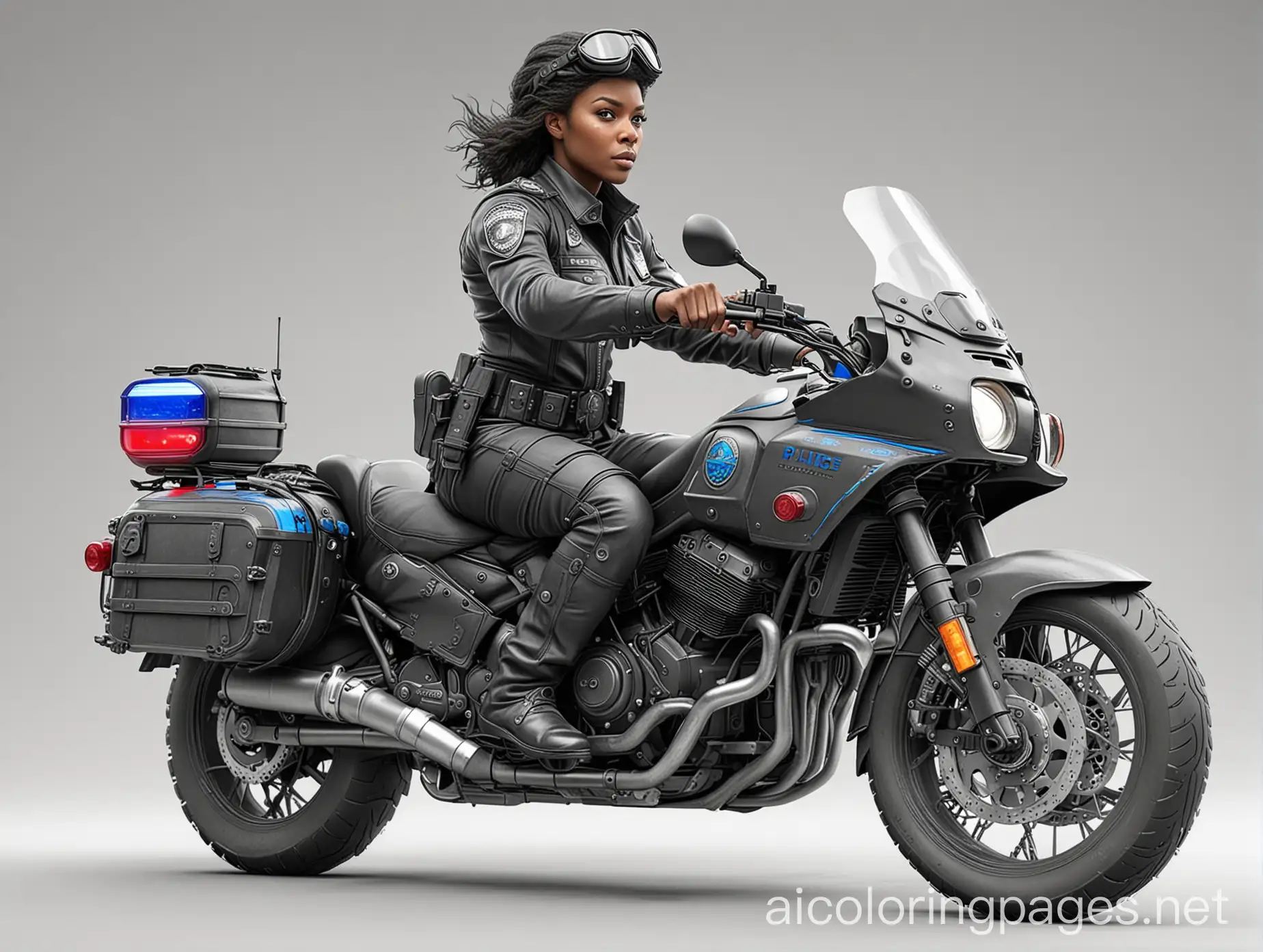 Realistic-Black-Female-Police-Officer-Riding-Police-Motorcycle-Coloring-Page