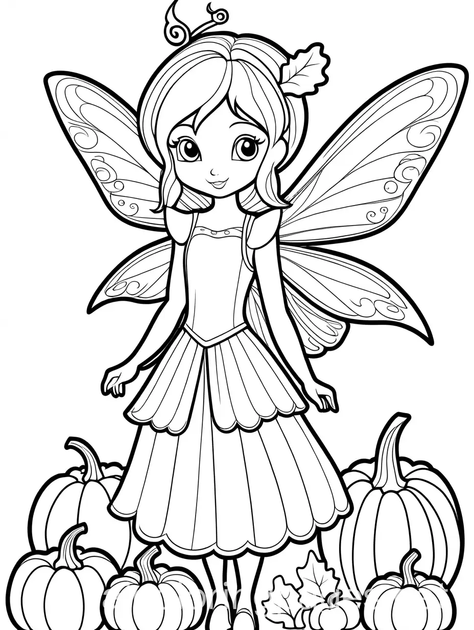 Pumpkin-Fairy-Coloring-Page-Black-and-White-Line-Art