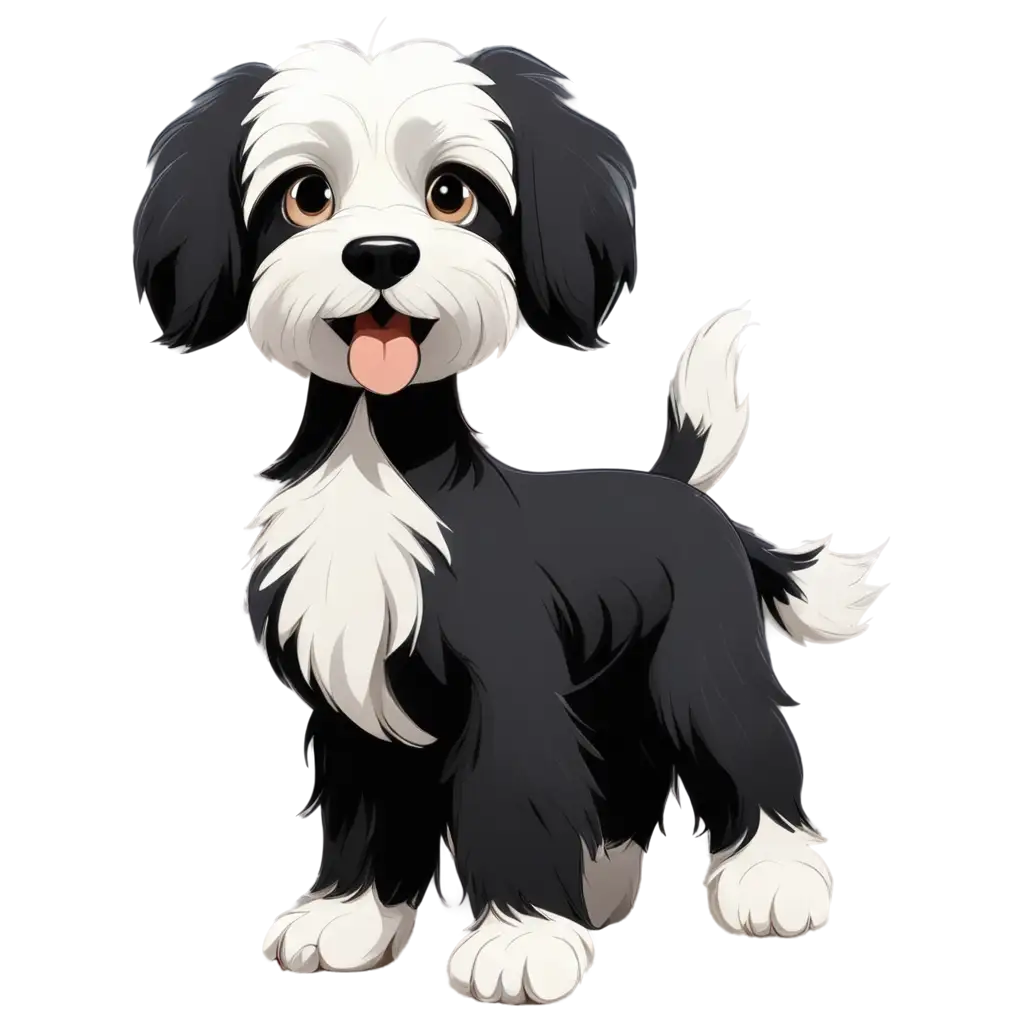 Cartoon-Pixar-Style-Black-and-White-Tibetan-Terrier-Dog-PNG-Image