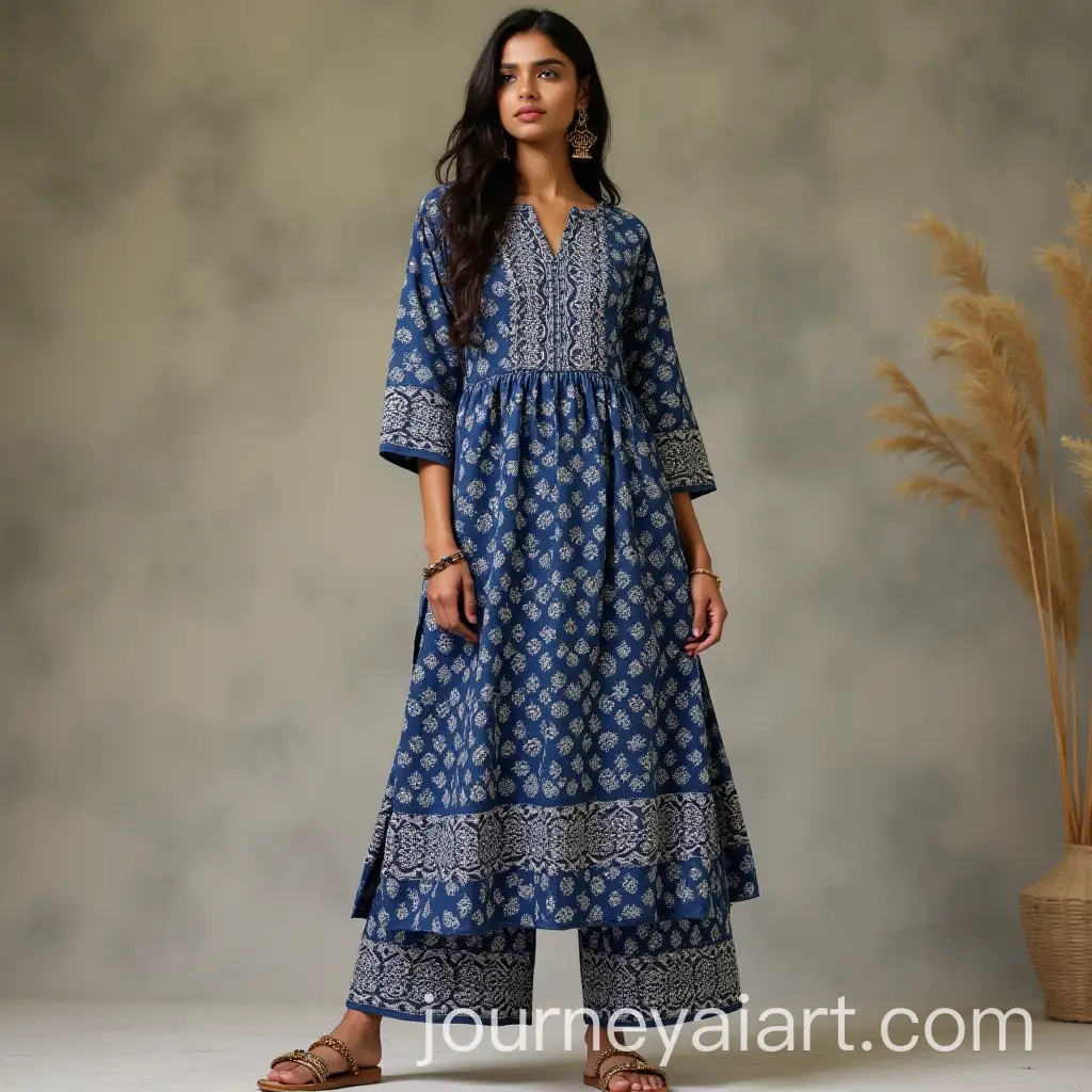 Indian-Model-in-Indigo-Hand-Block-Printed-Festive-Dress