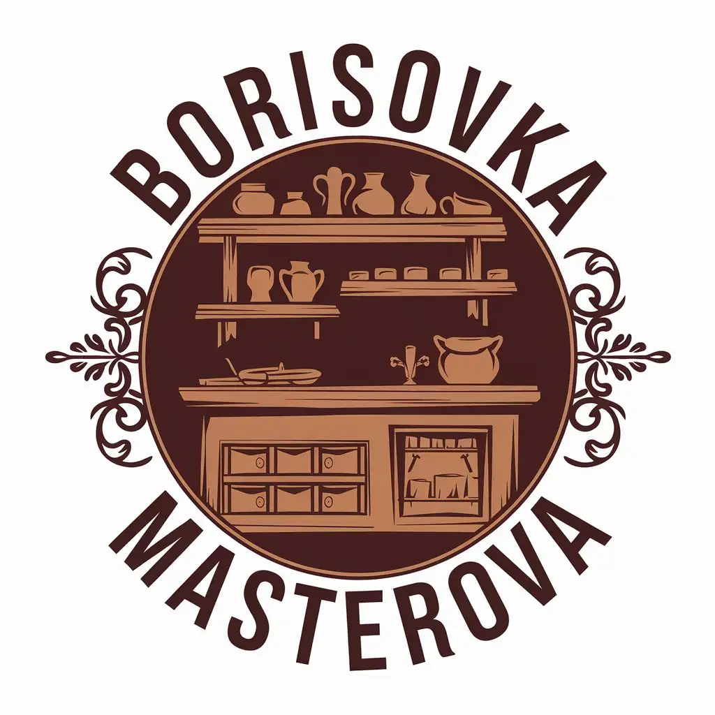 a vector logo design,with the text "Borisovka Masterova", main symbol:pottery workshop,Moderate,be used in Entertainment industry,clear background