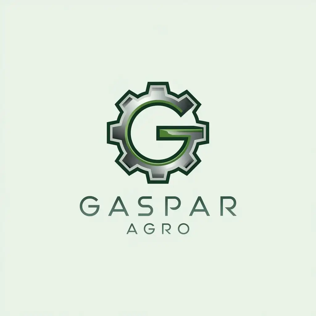 LOGO Design for Gaspar Agro GearEncased G in Green with Metallic Gradient Gear and Modern Typography