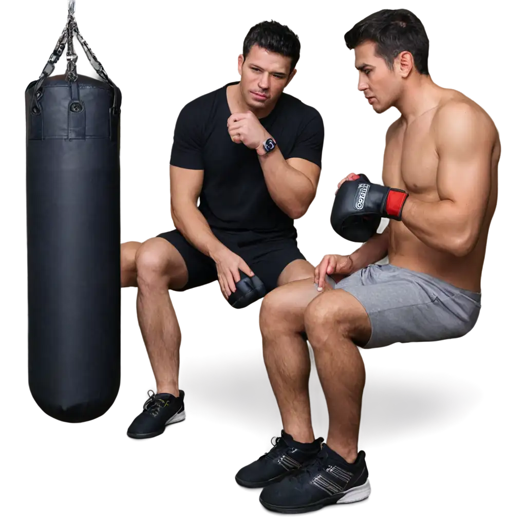 PNG-Image-of-Men-Resting-on-the-Floor-in-a-Boxing-Gym-with-a-Punching-Bag