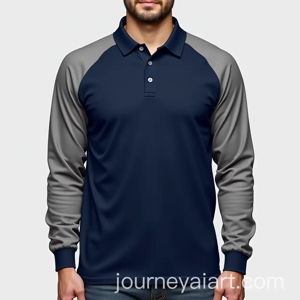 Mens-Navy-Blue-Raglan-Polo-Shirt-with-Grey-Long-Sleeves-Mockup-Design