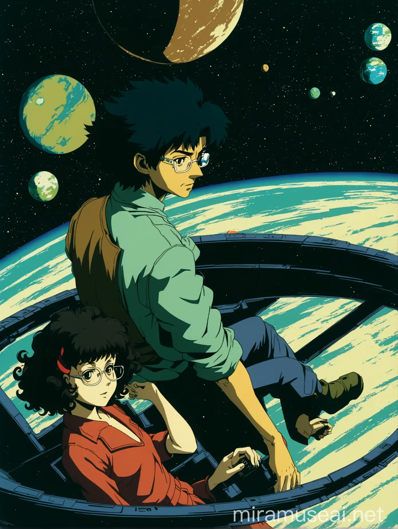 80s Anime Scene with Spaceship and Planetary Adventure